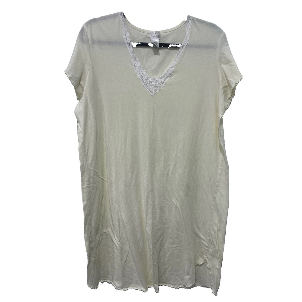 Carole Hochman Yellow Cotton Blend Night Shirt Lace Trim Cottagecore Grandma L